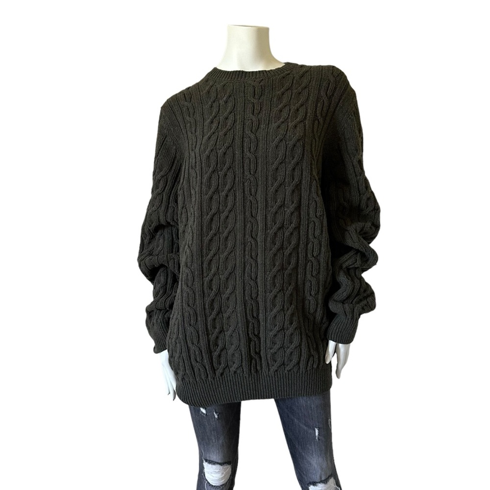 BARBOUR Oversized Slouchy Knit Crewneck Grandpa Dad Boyfriend Sweater Wool